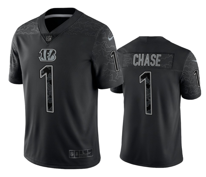 Men's Cincinnati Bengals #1 Ja'Marr Chase Black Reflective Limited Stitched Football Jersey